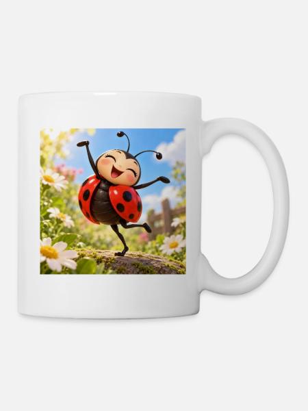 Glückliches Marienkäfer im Garten - Tasse - Weiß