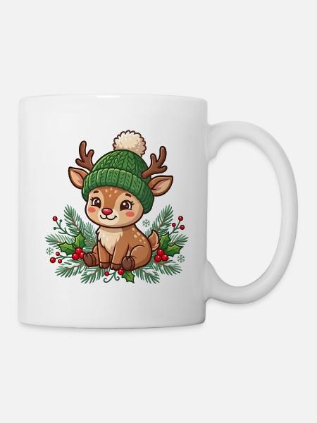 Gemütlicher Winterhirsch-Plush - Tasse - Weiß
