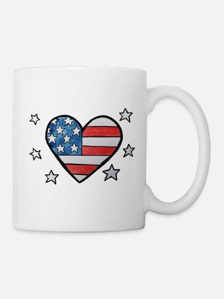 Patriotisches Sternen-und-Streifen-Herz - Tasse - Weiß
