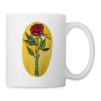 Rosenblüte auf gelber Leinwand - Tasse - Weiß - Rechts