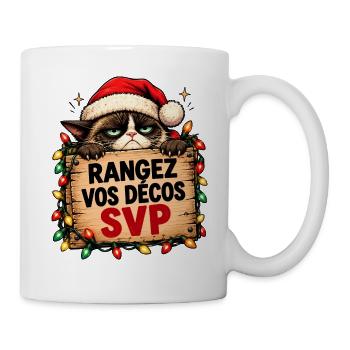 Katze Weihnachten hält Schild Bitte - Tasse - Weiß - Rechts