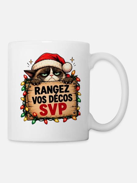 Katze Weihnachten hält Schild Bitte - Tasse - Weiß