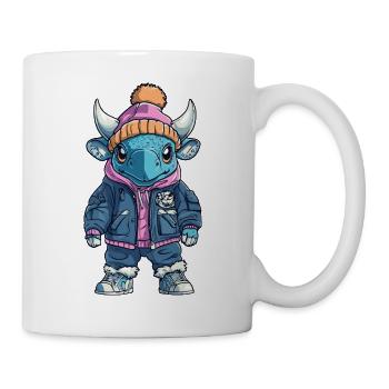 Stier mit Winterjacke und Mütze - Tasse - Weiß - Rechts