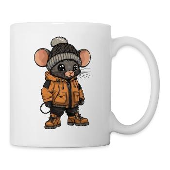 Maus mit Winterjacke und Mütze - Tasse - Weiß - Rechts