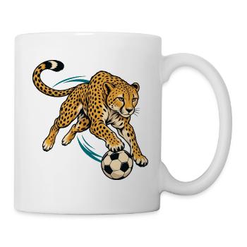 Gepard mit Fußball – Dynamisches Sportmotiv - Tasse - Weiß - Rechts
