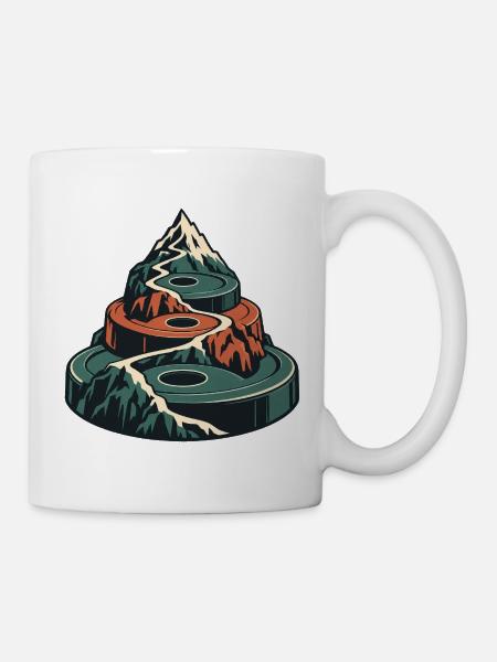 Kraftgipfel – Hantelscheiben mit Berg - Tasse - Weiß