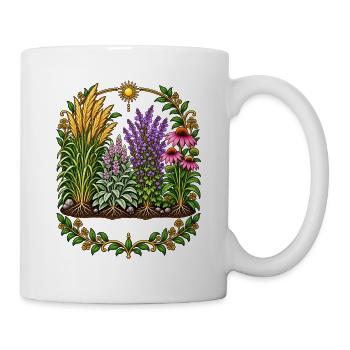 Pflanzenkranz im Sonnenkreis - Tasse - Weiß - Rechts