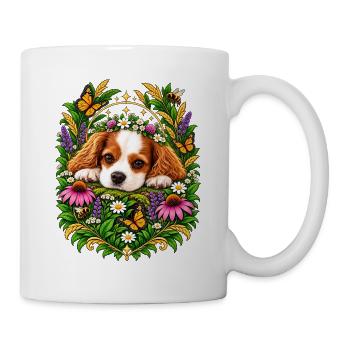 Kuschelhund im Blumenkranz - Tasse - Weiß - Rechts