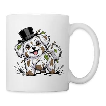 Witziger Hund mit Zylinder aus der Schmuddelpfütze - Tasse - Weiß - Rechts