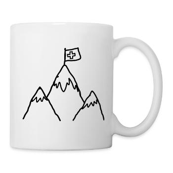 Schweizer Alpen mit Flagge im Kinderstil - Tasse - Weiß - Rechts