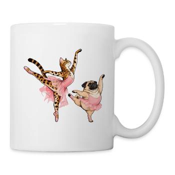 Bengal-Katze und Mops beim Ballett - Tasse - Weiß - Rechts