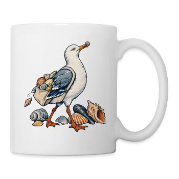 Möwe beim Muschelsammeln am Meer - Tasse - Weiß - Rechts