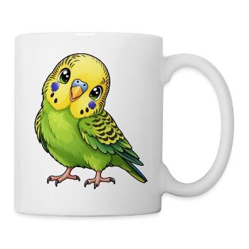 Grüner Wellensittich im Kawaii-Stil - Tasse - Weiß - Rechts