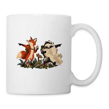Fuchs und Dachs auf Wandertour - Tasse - Weiß - Rechts