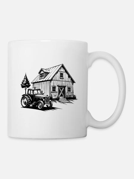 Rustikale Scheune mit Traktor - Tasse - Weiß