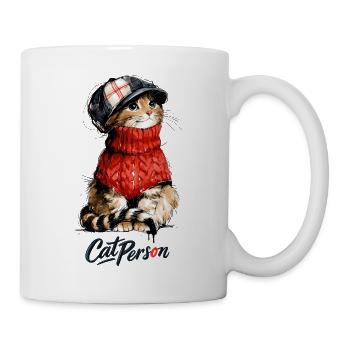 Cat Person Katze mit Mütze und Pullover Geschenk - Tasse - Weiß - Rechts