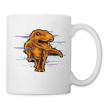 Cyber Dino – Orange Neon Glitch T-Shirt - Tasse - Weiß - Rechts