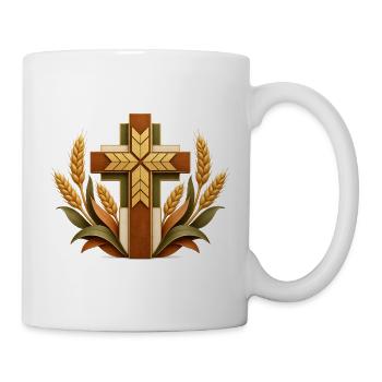 Holz Kreuz Weizen Ornament - Tasse - Weiß - Rechts