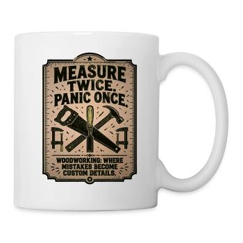 Einmal messen, einmal in Panik versetzen: Holzarbeiten - Tasse - Weiß - Rechts