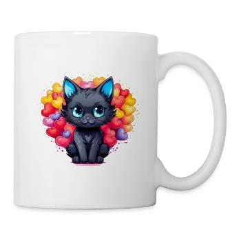 Schwarze Katze – Herz voller Liebe - Tasse - Weiß - Rechts