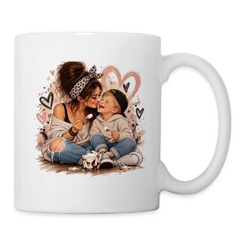Herzliche Mutter Kind Bonding Illustration - Tasse - Weiß - Rechts