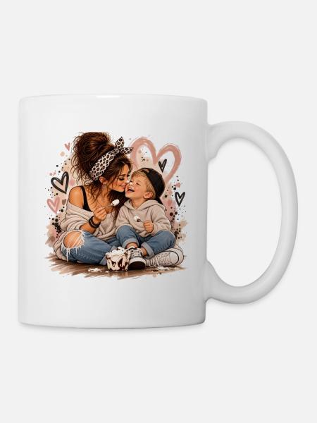 Herzliche Mutter Kind Bonding Illustration - Tasse - Weiß