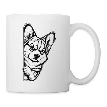 Grimmiger Corgi – Halbes Schwarz Weiß Porträt - Tasse - Weiß - Rechts