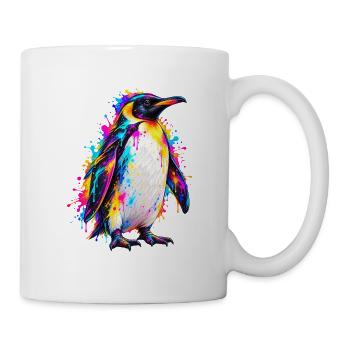 Pinguin – Buntes Neon Graffiti Tierporträt - Tasse - Weiß - Rechts