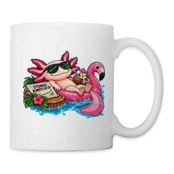 Axolotl im Pool – Stonks Börsen Humor - Tasse - Weiß - Rechts