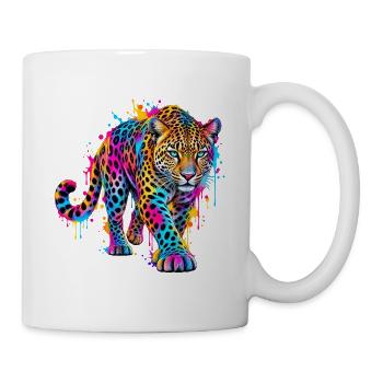 Leopard – Buntes Neon Graffiti Tierporträt - Tasse - Weiß - Rechts