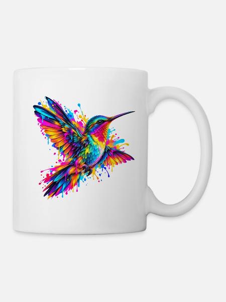 Kolibri – Buntes Neon Graffiti Vogelmotiv - Tasse - Weiß