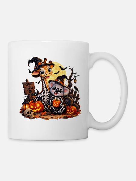 Giraffen- und Koala-Halloween-Skelette - Tasse - Weiß