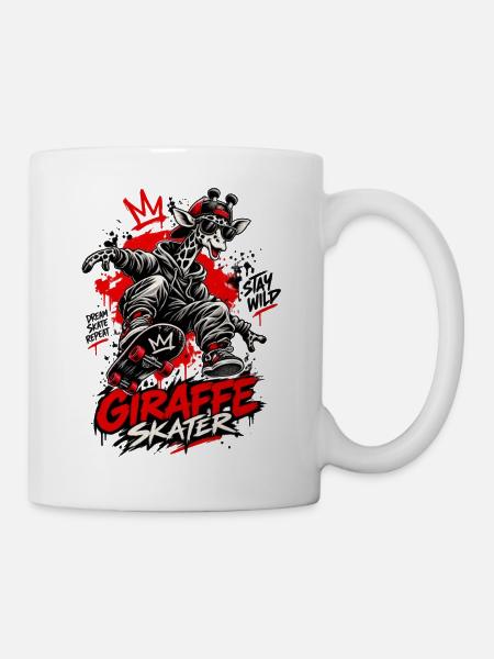 Giraffe Skateboarder Street Art - Tasse - Weiß