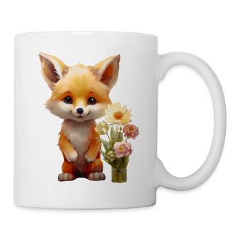 Süsser Fuchs mit Blumen – Kleiner Glücksbringer - Tasse - Weiß - Rechts
