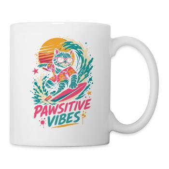 Surfende Katze – Pawsitive Vibes - Tasse - Weiß - Rechts