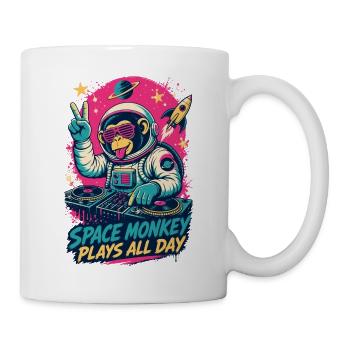 Affen-DJ im Weltraum – Space Monkey Plays All Day - Tasse - Weiß - Rechts