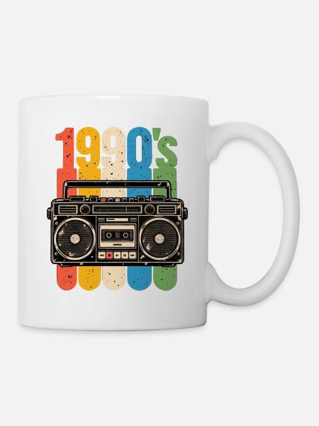 1990er Stereo und Kassetten Nostalgie - Tasse - Weiß