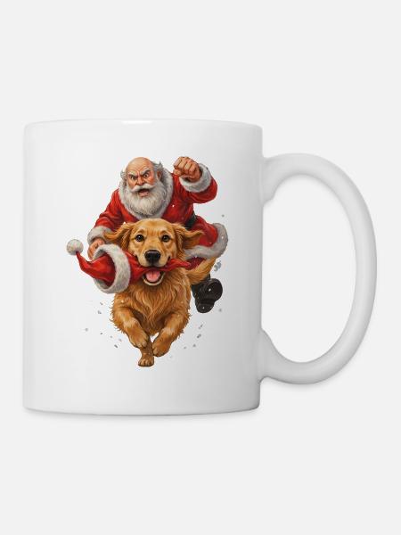 Golden Retriever klaut Weihnachtsmannmütze - Tasse - Weiß