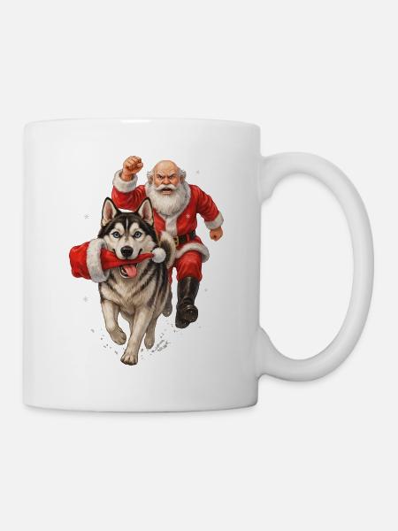 Husky klaut Weihnachtsmannmütze - Tasse - Weiß