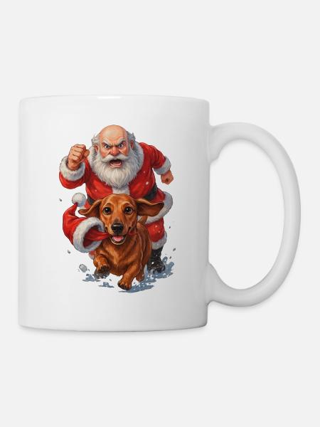 Dackel klaut Weihnachtsmannmütze - Tasse - Weiß