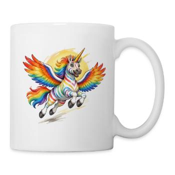 Regenbogen-Einhorn mit Flügeln - Tasse - Weiß - Rechts
