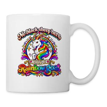 Hier gibt es kein schwarzes Schaf, sondern eine Regenbogenziege - Tasse - Weiß - Rechts
