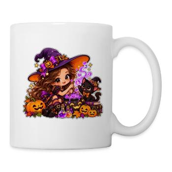 Cute Halloween Witch & Mischievous Black Cat - Tasse - Weiß - Rechts