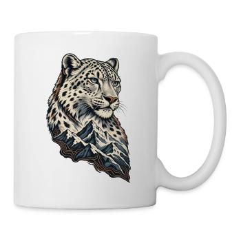Leopardenkopf vor Berglandschaft - Tasse - Weiß - Rechts