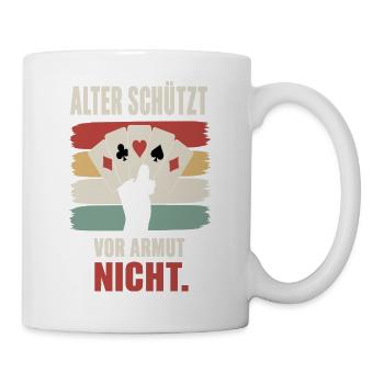 Alter schützt vor Armut nicht – Doppelkopf Doko - Tasse - Weiß - Rechts