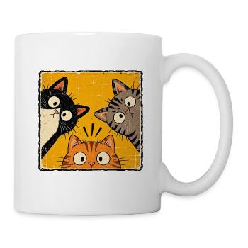 Drei neugierige Katzen – Lustiges Retro Design - Tasse - Weiß - Rechts