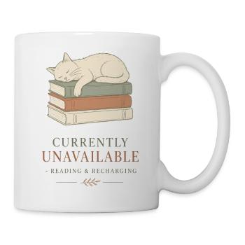 Schläfrige Katze auf Büchern - Tasse - Weiß - Rechts