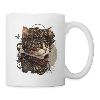 Steampunk Cat Kitty Kitten Steampunk - Tasse - Weiß - Rechts
