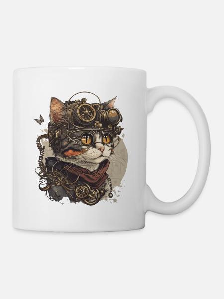 Steampunk Cat Kitty Kitten Steampunk - Tasse - Weiß
