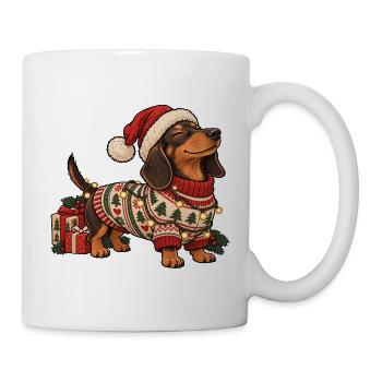 Weihnachts Dackel – Norwegerpullover Winter - Tasse - Weiß - Rechts